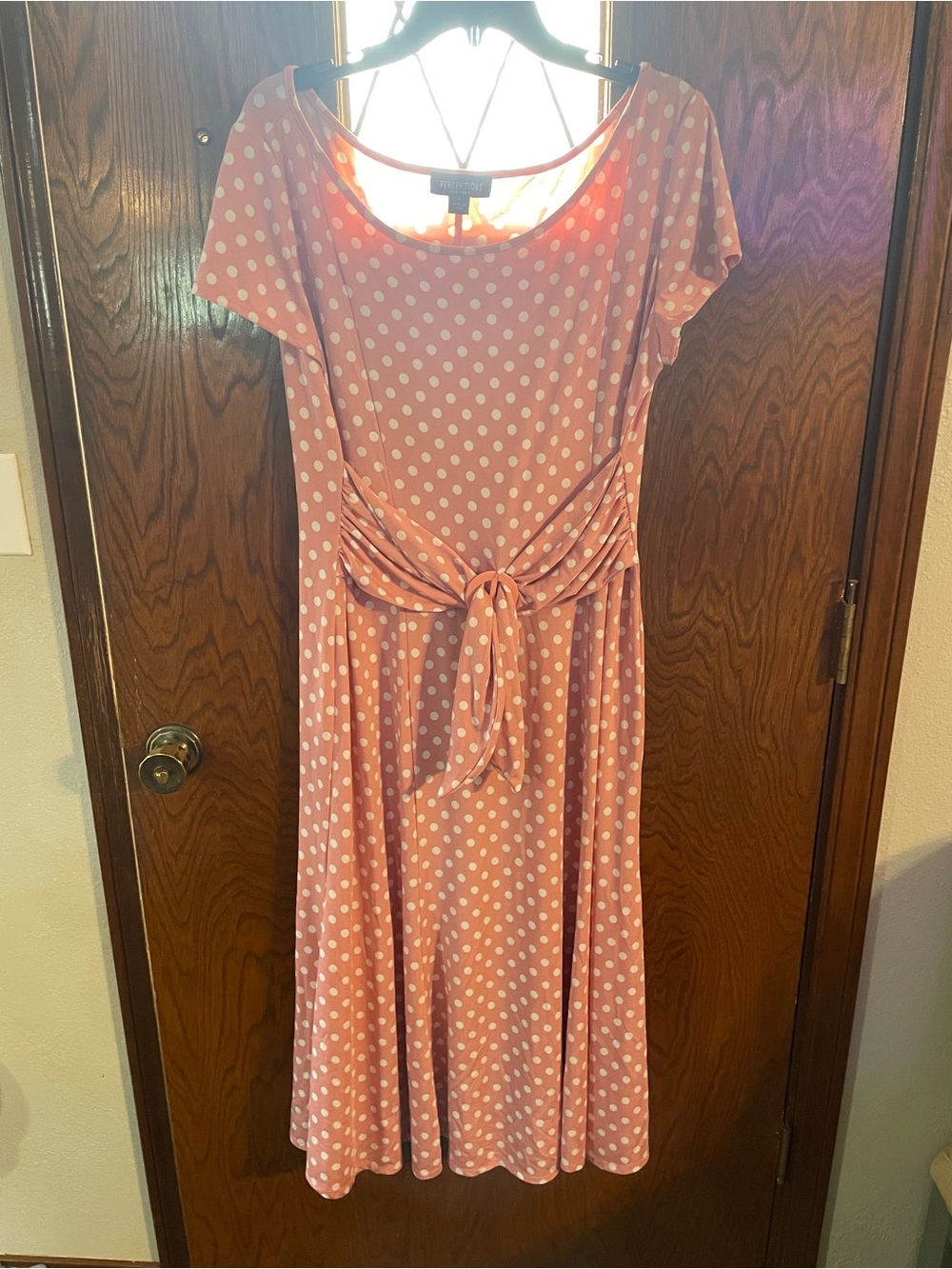 Perceptions Pink Polka Dot Tie-Front Midi Dress